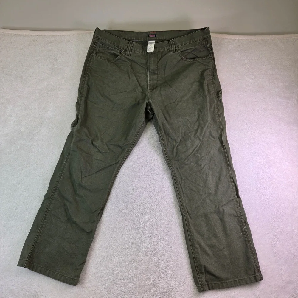 Craftsman Mens Olive Green Canvas Work Pants Carpenter Utility 42x32 F9